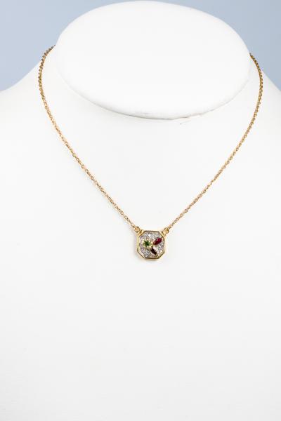 Necklace yellow gold, emerald, ruby and diamonds 2