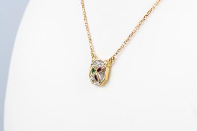 Necklace yellow gold, emerald, ruby and diamonds 2