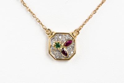 Collier or jaune, émeraude, rubis et diamants 2