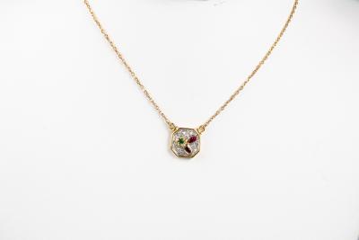 Necklace yellow gold, emerald, ruby and diamonds 2