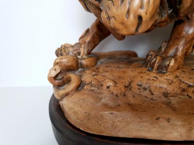 D’après Antoine Louis Barye (1795-1875) - Lion au serpent - Sculpture en plâtre - Ca. 1900 2