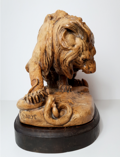D’après Antoine Louis Barye (1795-1875) - Lion au serpent - Sculpture en plâtre - Ca. 1900 2