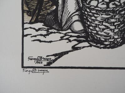Georges BRUYER : La bonne marchande - Bois gravé original signé, 1923 2