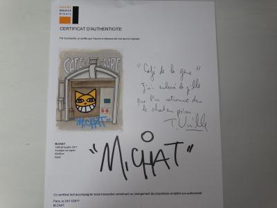 M. CHAT (Thoma Vuille) - Café de la gare - Acrylique sur papier signée au feutre 2