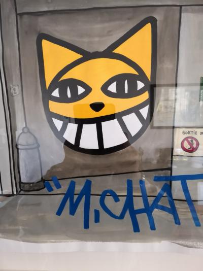 M. CHAT (Thoma Vuille) - Café de la gare - Acrylique sur papier signée au feutre 2