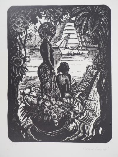 Pierre FALKE : Tahiti, Souvenirs d’Océanie, 1925 - Bois gravé original signé 2