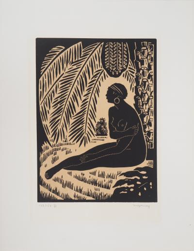 Jules MIGONNEY: Unter den Palmen - Original signierter Holzschnitt, 1923 2