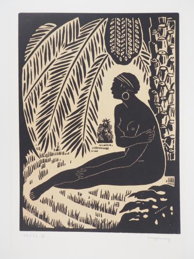 Jules MIGONNEY: Unter den Palmen - Original signierter Holzschnitt, 1923 2