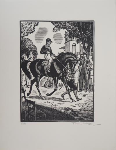 Pierre LISSAC : Jockey avant la course, 1926 - Bois gravé original signé 2