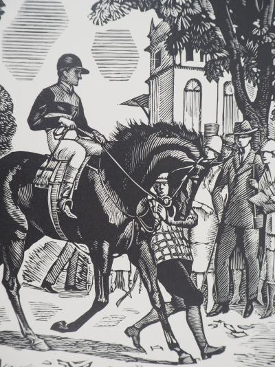 Pierre LISSAC : Jockey avant la course, 1926 - Bois gravé original signé 2