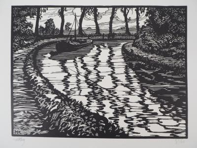 Maurice ROLLET : Le Canal, 1927 - Bois gravé original signé 2