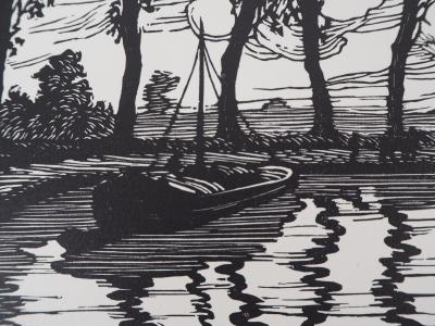 Maurice ROLLET : Le Canal, 1927 - Bois gravé original signé 2