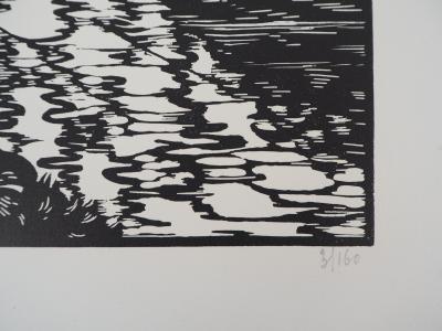 Maurice ROLLET : Le Canal, 1927 - Bois gravé original signé 2