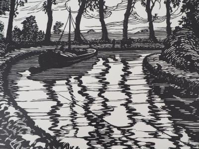 Maurice ROLLET : Le Canal, 1927 - Bois gravé original signé 2