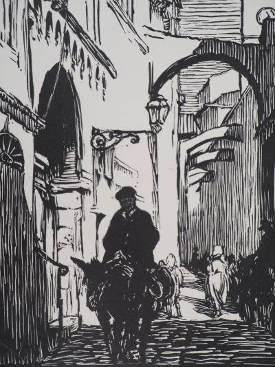 Paul Adrien BOUROUX - Corse, Rue à Bonifacio - Bois gravé original signé, 1926 2