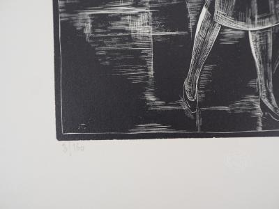 Jean LOMBARD : Sous la pluie - Bois gravé original signé, 1925 2