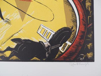 Robert BONFILS : Au Cirque, 1927 - Bois gravé original signé 2