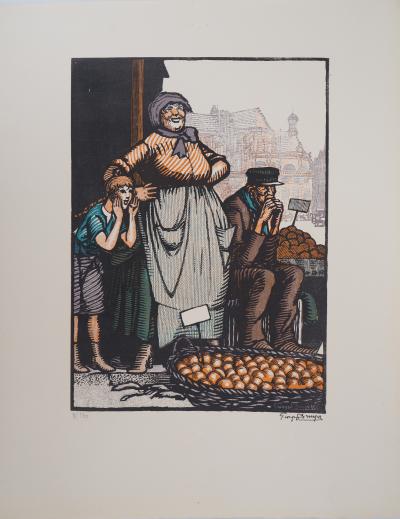 Georges BRUYER : La marchande d’oranges - Bois gravé original signé, 1925 2