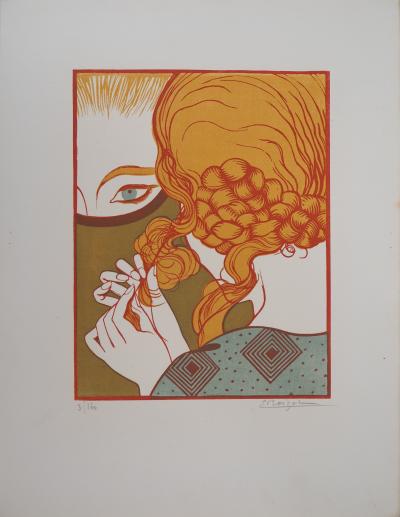 Emile BOIZOT : Art Déco, le Miroir - Bois gravé original signé, 1927 2