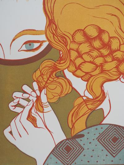 Emile BOIZOT : Art Déco, le Miroir - Bois gravé original signé, 1927 2