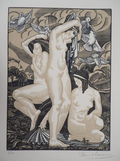 Clément SERVEAU : Le Jardin exquis, 1925 - Bois gravé original signé 2