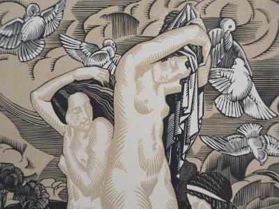 Clément SERVEAU : Le Jardin exquis, 1925 - Bois gravé original signé 2