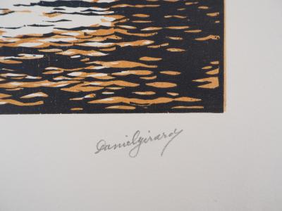 Daniel GIRARD : Combat Naval - Bois gravé original signé, 1925 2