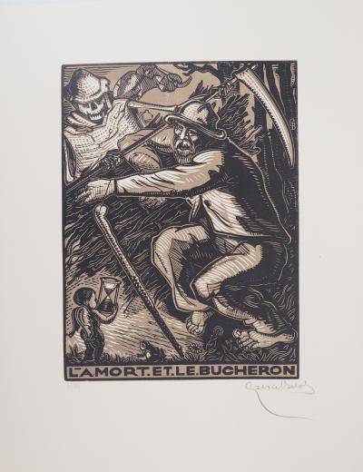 Gabriel BELOT : La Mort et le Bucheron - Bois gravé original signé, 1925 2