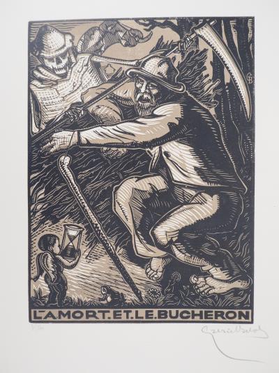 Gabriel BELOT : La Mort et le Bucheron - Bois gravé original signé, 1925 2