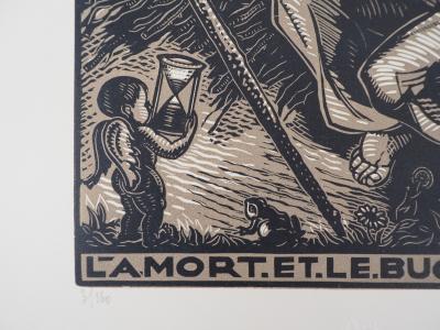 Gabriel BELOT : La Mort et le Bucheron - Bois gravé original signé, 1925 2