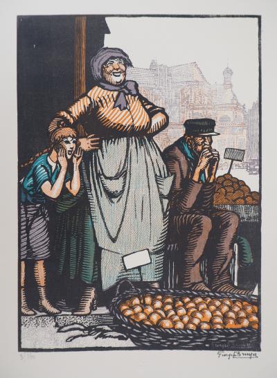 Georges BRUYER : La marchande d’oranges - Bois gravé original signé, 1925 2