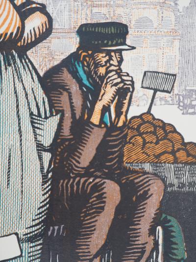 Georges BRUYER : La marchande d’oranges - Bois gravé original signé, 1925 2