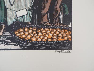 Georges BRUYER : La marchande d’oranges - Bois gravé original signé, 1925 2