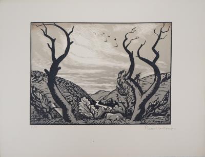 Charles PICART LE DOUX : Les arbres tourmentés - Bois gravé original signé, 1925 2
