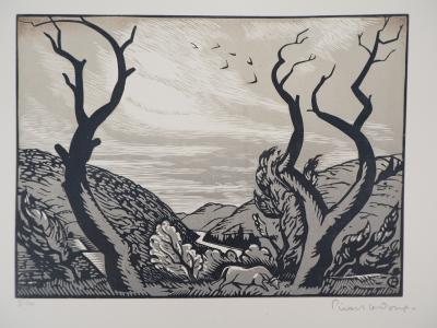 Charles PICART LE DOUX : Les arbres tourmentés - Bois gravé original signé, 1925 2