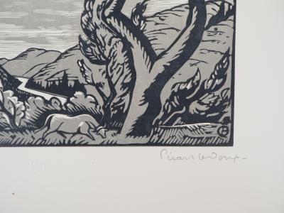 Charles PICART LE DOUX : Les arbres tourmentés - Bois gravé original signé, 1925 2