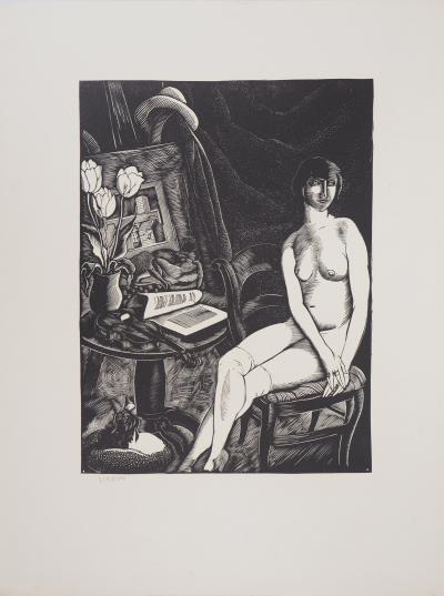 Fernand SIMEON : Le modèle, 1925 - Bois gravé original signé 2