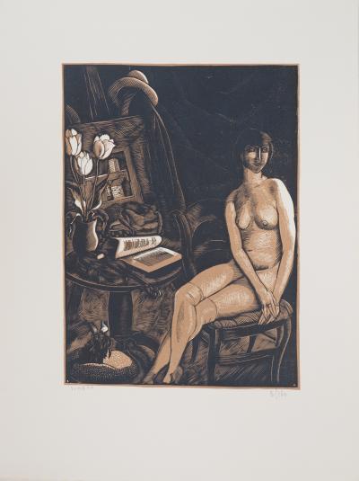 Fernand SIMEON : Le modèle, 1925 - Bois gravé original signé 2