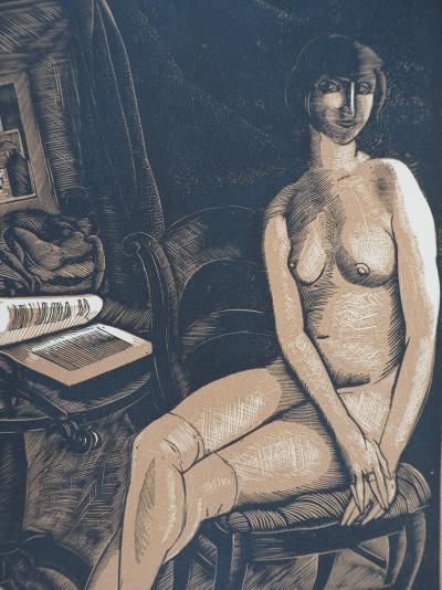 Fernand SIMEON : Le modèle, 1925 - Bois gravé original signé 2