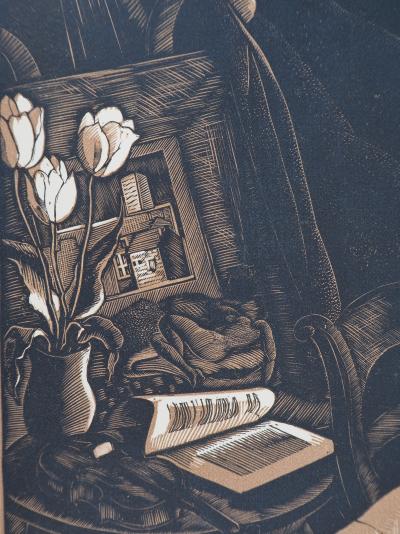 Fernand SIMEON : Le modèle, 1925 - Bois gravé original signé 2