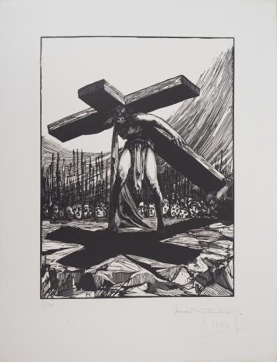 Fernand HERTENBERGER : Eternel Calvaire - Bois gravé original signé, 1927 2