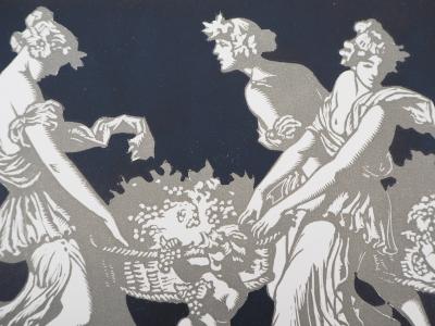 Maurice De LAMBERT : Hommage à Bacchus, les vendanges, 1927 - Bois gravé original signé 2