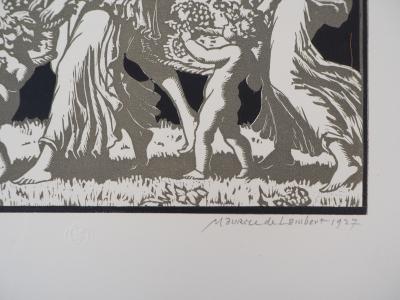 Maurice De LAMBERT : Hommage à Bacchus, les vendanges, 1927 - Bois gravé original signé 2