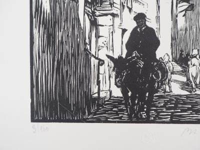 Paul Adrien BOUROUX : Corse, Rue à Bonifacio - Bois gravé original signé, 1926 2