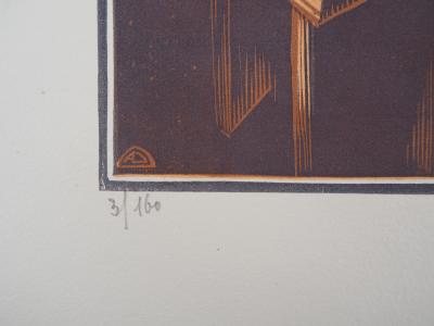 André DESLIGNIERES : Nivernais, la laveuse - Bois gravé original signé, 1926 2
