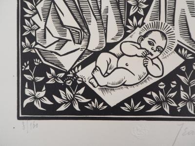 Jean LEBEDEFF : Nativité - Bois gravé original signé, 1926 2