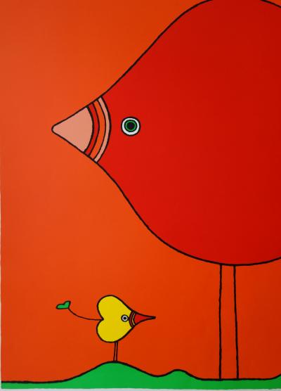 Charles LE BARS - Oiseau-coeur, 1978 - Sérigraphie signée au crayon 2
