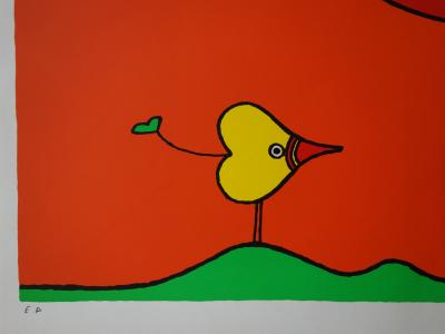 Charles LE BARS - Oiseau-coeur, 1978 - Sérigraphie signée au crayon 2