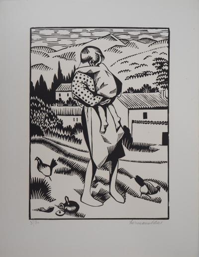 Hermann-Paul - Enfantina, Le Pot Cassé, 1927 - Bois gravé original signé 2