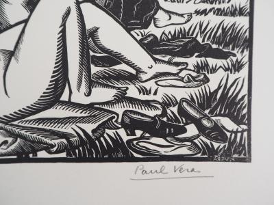 Paul VERA : Les baigneuses - 1928 - Bois gravé original signé 2